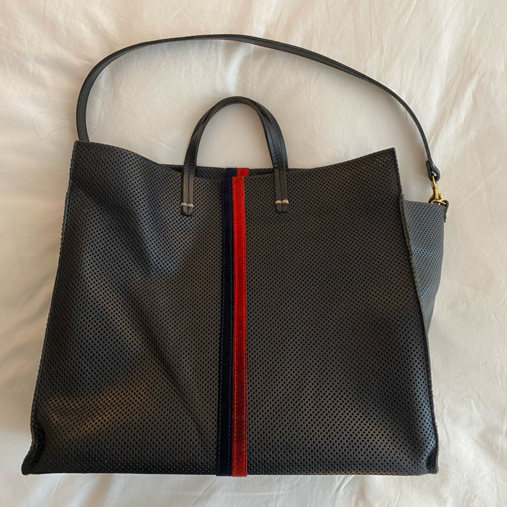Clare V. Simple Stripe Perforated Leather Tote